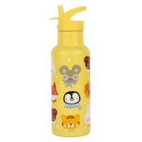 Бутилка от неръждаема стомана със сламка A little lovely company Animal Friends - 500мл.
