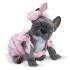 Бебе сив френски булдог Лили Asi, с розов кариран гащеризон и панделка