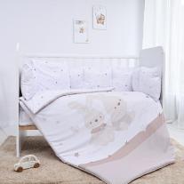Спален комплект от 5 части с голям обиколник Lorelli Little Rabbits, Сив