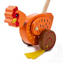 Bigjigs - Дървена играчка за бутане - Кокошка