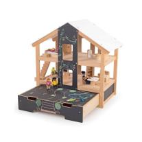 Bigjigs - Отворена дървена куклена къща - Обзаведена