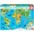 Educa Детски пъзел - Световна карта с животни