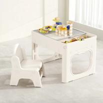 Детска маса 2 в 1 с конструктор 100 части и два стола Feelkids