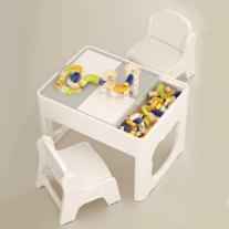 Детска маса 2 в 1 с конструктор 100 части и два стола Feelkids