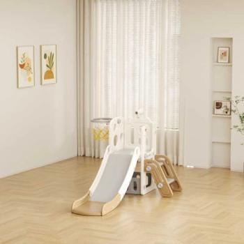 Детска пързалка с телескоп и баскетболен кош Feelkids кафява