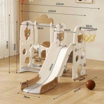 Детска пластмасова пързалка с люлка и баскетболен ко Feelkids Кафяво мече