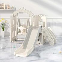 Детски комплект за игра Feelkids 2 в 1 Замък, пързалка и люлка в бежов цвят