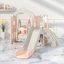 Детски комплект за игра Feelkids 2 в 1 Замък, пързалка и люлка в розов цвят