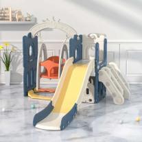 Детски комплект за игра Feelkids 2 в 1 Замък, пързалка и люлка в син цвят