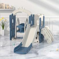 Детски комплект за игра Feelkids 2 в 1 Замък, пързалка и люлка в сив цвят