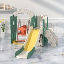 Детски комплект за игра Feelkids 2 в 1 Замък, пързалка и люлка в зелен цвят