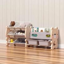 Комбиниран пластмасов скрин за съхранение на играчки и книги Feelkids Розово мече