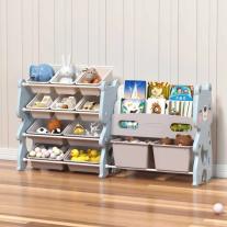 Комбиниран пластмасов скрин за съхранение на играчки и книги Feelkids Синьо мече