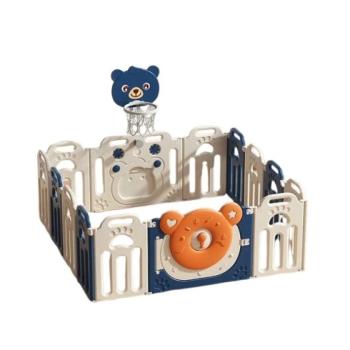 Сгъваема бебешка ограда за игра с баскетболен кош, Feelkids Синьо мече