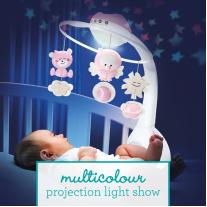 Музикална въртележка с проектор 3в1, Infantino, Розово