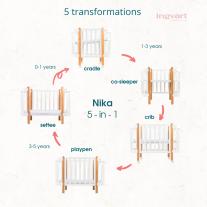 Трансформиращо Легло 5в1 Nika 60x95/60x120см Ingvart Натурално