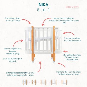 Трансформиращо Легло 5в1 Nika 60x95/60x120см Ingvart Сиво + натурално