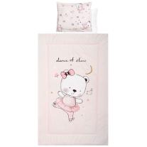 Спален комплект с две лица Lorelli - Розово мече балерина, 4 части