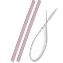 Minikoioi Flexi Straws силиконови сламки 2 бр. - Pink и четка