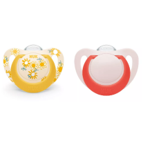 Силиконови залъгалки NUK - Star, 6-18 месеца, 2 броя, за момиче