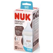 Стъклено шише NUK Perfect Match - TC, 120 ml, 0 м+, размер S, дъга
