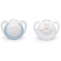 Силиконови залъгалки NUK - Star, 0-2 месеца, 2 броя, за момче