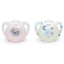 Светещи залъгалки NUK - Star Night & Day, 0-6 m, За момиче, 2 броя