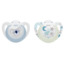 Светещи залъгалки NUK - Star Night & Day, 0-6 m, За момче, 2 броя