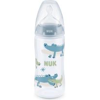 Бебешко шише Nuk First Choice - Temperature control, 300 ml, синьо, крокодили