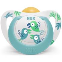 Каучукова залъгалка Nuk - Star, над 18 месеца, синя с птички