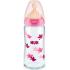 Стъклено шише с каучуков биберон Nuk - First Choice, TC, 240 ml, розово
