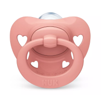 Силиконова залъгалка с кутийка NUK - Signature, 0-6 месеца, розова