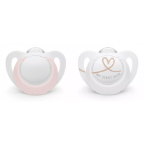 Силиконови залъгалки NUK - Star, 0-6 месеца, 2 броя, за момиче