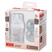 Подаръчен сет Nuk Perfect Match - Шише Дъга, 150 ml + залъгалки MommyFeel, зелена и бежова