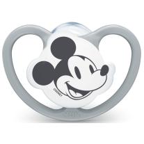 Силиконова залъгалка Nuk - Space Mickey, 18-36 m, сива, с кутийка
