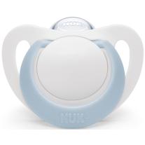 Силиконова залъгалка Nuk - Star, 0-6 месеца, бяло/синьо