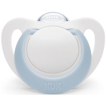 Силиконова залъгалка Nuk - Star, 0-6 месеца, бяло/синьо