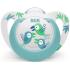 Силиконова залъгалка Nuk - Star, 6-18 месеца, синя с птички