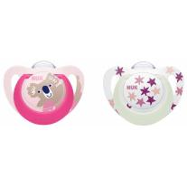 Светещи залъгалки NUK - Star Night & Day, 6-18 m, За момиче, 2 броя