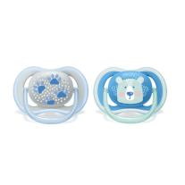 Ортодонтични залъгалки Philips AVENT Ultra Air 6-18м с декорация Лапи и Мече в кутия за стерилизиране