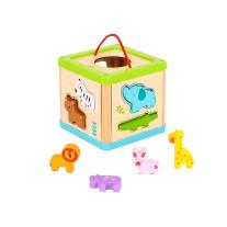 Tooky Toy Дидактически дървен куб Сортер с животни