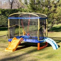 Детски батут за скачане със стълбичка, пързалка и люлка Chipolino Playground 200см. Син