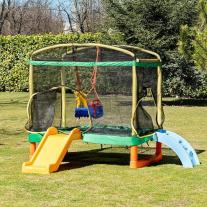 Детски батут за скачане със стълбичка, пързалка и люлка Chipolino Playground 200см. Зелен