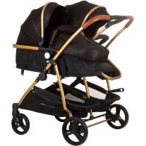 Бебешка количка за близнаци Дуо Смарт Обсидиан златно