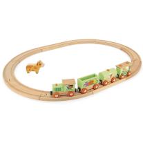 Дървен комплект Janod, Влакче ферма с релси
