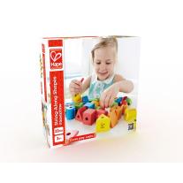 Дървен комплект за игра Hape, Разноцветни кубчета и форми за нанизване