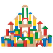 Дървен конструктор в кофа-сортер Tooky Toy, 100 части