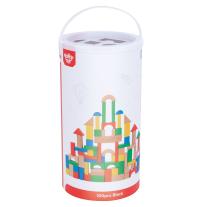 Дървен конструктор в кофа-сортер Tooky Toy, 100 части