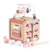Дървен куб с активности Moni Toys, Розов