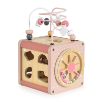 Дървен куб с активности Moni Toys, Розов
